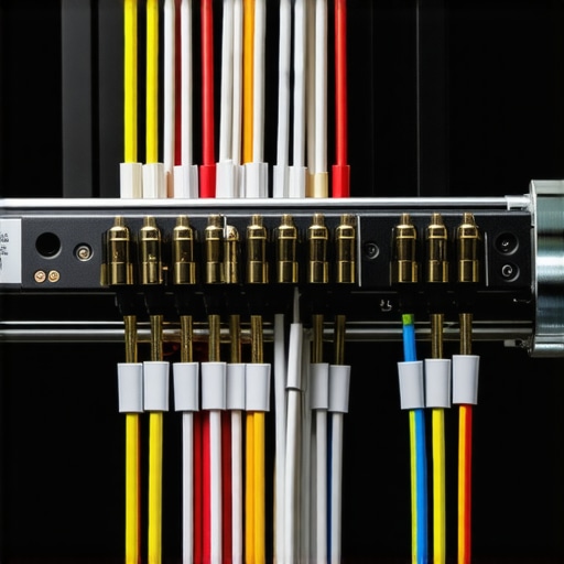 A neatly organized AV rack with labeled speaker cables and clean connections.