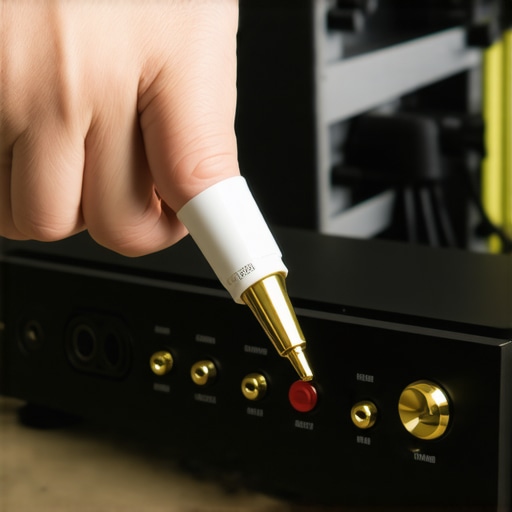 Close-up of cleaning gold-plated banana plugs for an AV receiver setup