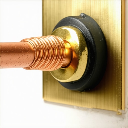Macro view of a pure copper speaker wire connection for a home theater setup.