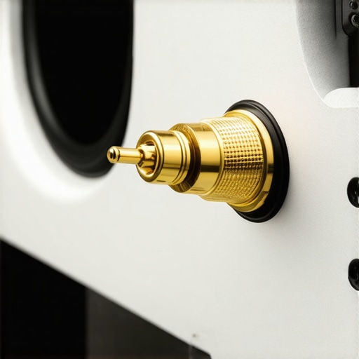 Close up of labeled speaker wire with gold-plated banana plug for long-term maintenance.