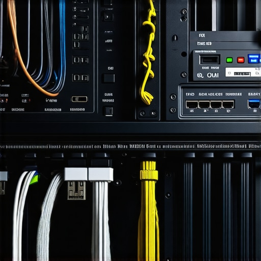 Neatly organized AV rack cables showing separation of power and signal wires.
