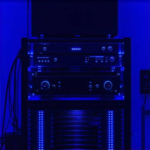 A professional audio rack showing a power amplifier and AV receiver with ample space for cooling to prevent overheating.
