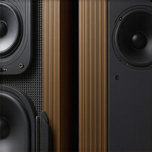 Close up of a bookshelf speaker with the grille removed showing the tweeter and woofer