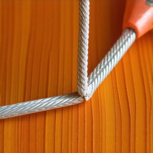 Close up of a blade scraping speaker wire to reveal copper clad aluminum