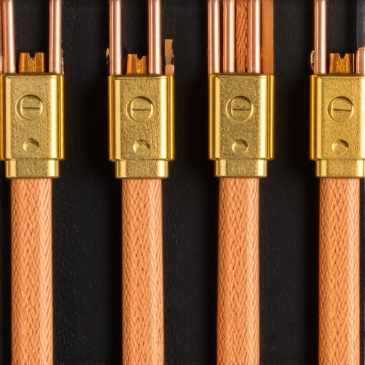 Close up of high-end speaker terminals showing thick copper wire connections.