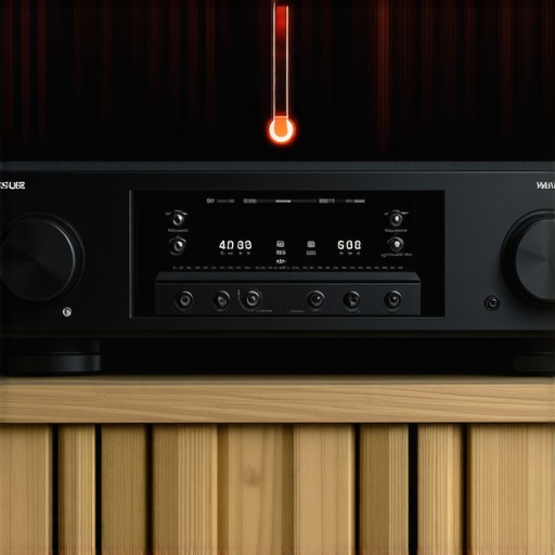An AV receiver and power amp stacked together causing heat buildup in a media cabinet.