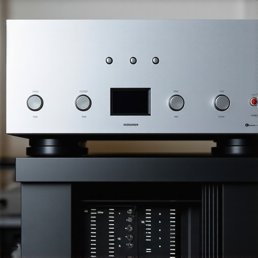Close up of a power amp stacked on a receiver showing heat vents