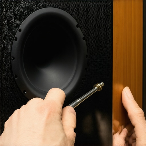 Close-up of a person maintaining high-end home speakers with a screwdriver