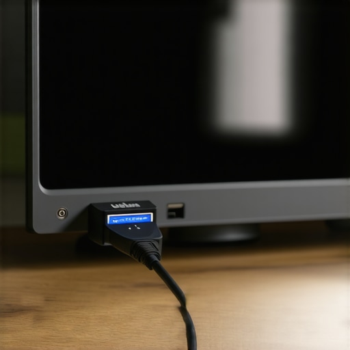 A USB to Gigabit Ethernet adapter connected to a TV port to bypass slow internal networking.